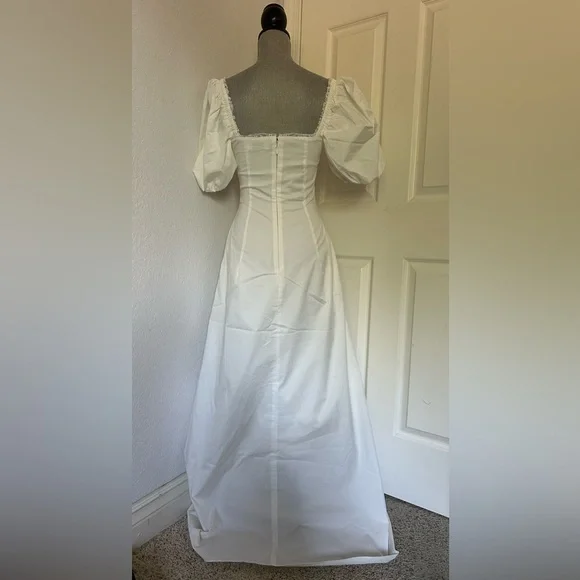 House of CB Felizia white floor-length puff sleeve maxi dress size Small A/C - Picture 2 of 4
